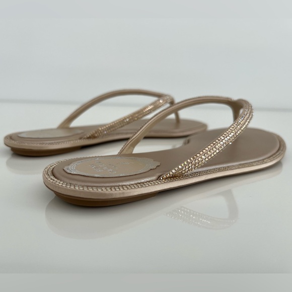 RENE CAOVILLA DIANA BEIGE SATIN HONEY STRASS SANDALS SIZE IT 38 / US 38 NIB! - Picture 11 of 17